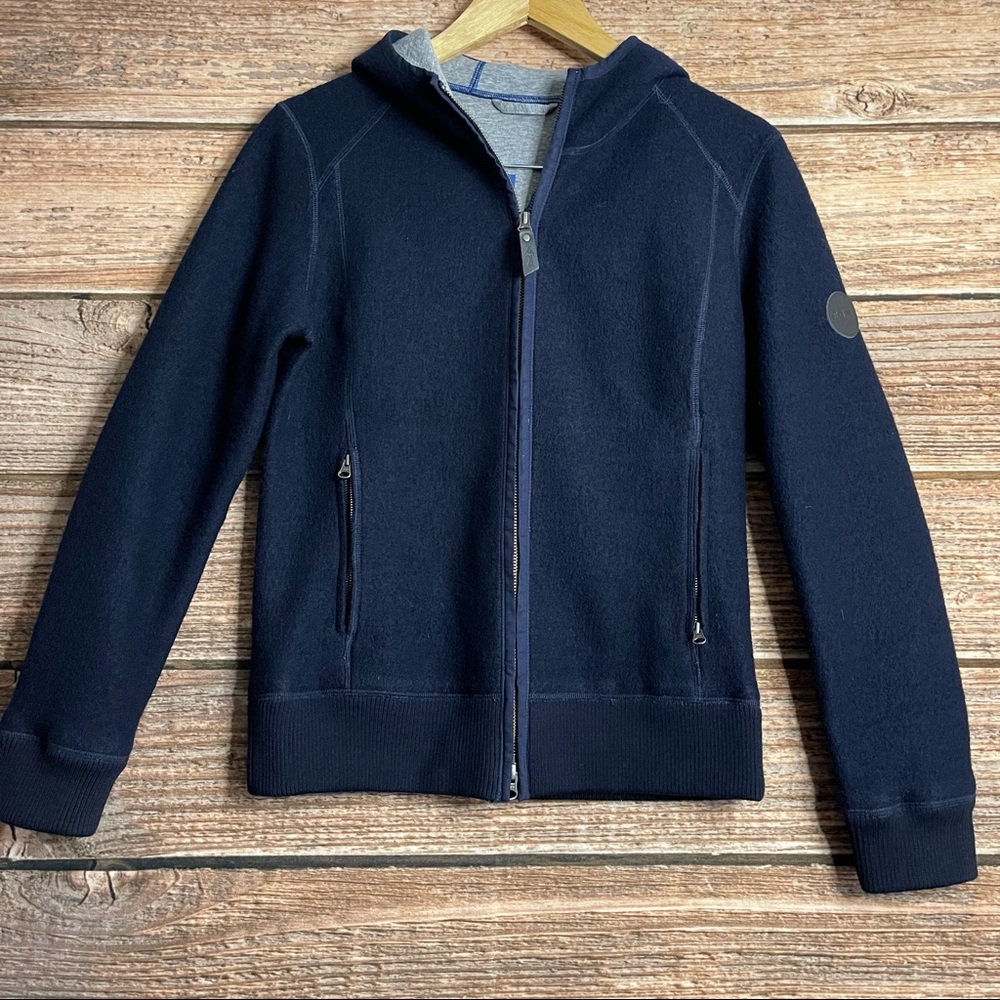 Red Bull Wool Blend Full Zip Hood Sweater Jacket Navy Blue Adult Small/Medium